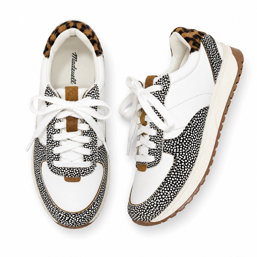 Madewell Kickoff Trainer Sneaker White Leather Spotted Calf Hair Leopard MA502 7